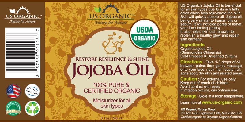 US Organic Jojoba Oil, USDA Certified Organic,100% Pure & Natural, Cold Pressed Virgin, Unrefined, Haxane Free, Sourced from Middle East directly (Large (8oz, 240ml)) - Image 3