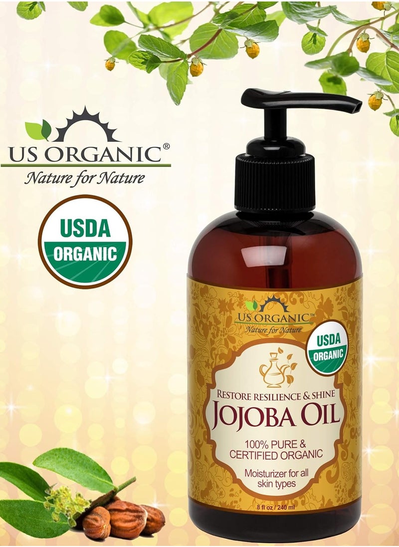 US Organic - US Organic Jojoba Oil, USDA Certified Organic,100% Pure & Natural, Cold Pressed Virgin, Unrefined, Haxane Free, Sourced from Middle East directly (Large (8oz, 240ml)) - Image 1