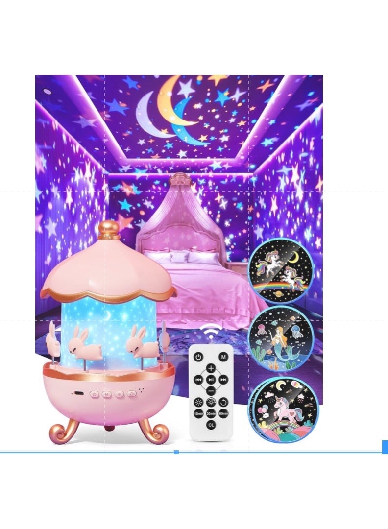 إلترازون جهاز عرض إضاءة ليلية للأطفال، ديكور غرفة نوم لطيف، مزود بـ ١٥ فيلمًا و١٠ أجهزة صوتية، إضاءة ليلية قابلة لإعادة الشحن وجهاز تحكم عن بُعد، مثالية لغرف الأطفال - هدية مثالية لطفلة.