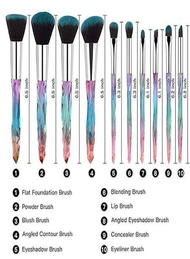 SHOPECOM professional 10Pcs Beauty Makeup Brush Set, Sparkling Crystal Style Makeup Brushes Premium Synthetic Include Foundation Eyeshadow Makeup Contour Brushes for Women & Girls Unicorn Brush Kit - Image 2
