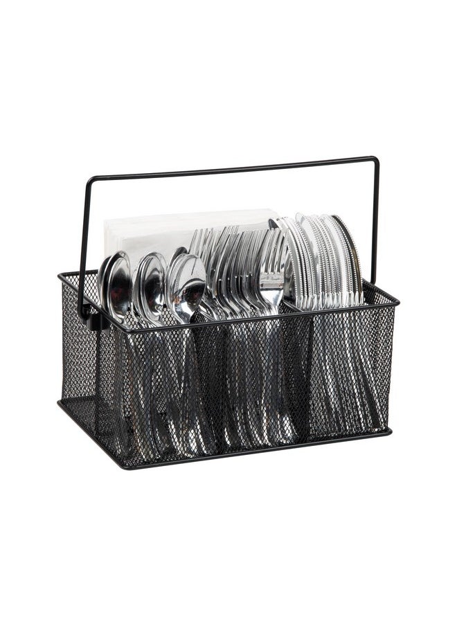 Mind Reader Mind Reader Utensil Holder, Silverware Organizer, Caddy, Cutlery Holder, Kitchen, Metal Mesh, 10"L x 7"W x 4.75"H, Black  - Image 1