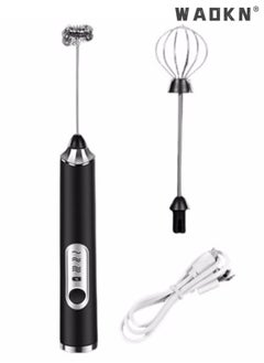 WAOKN Electric Milk Frother Handheld Electric Whisk Coffee Frother Egg Beater Milk Cappuccino Latte Frother Drink Mixer Kitchen Tools USB Rechargeable Black  - Image 1