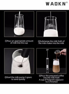 WAOKN Electric Milk Frother Handheld Electric Whisk Coffee Frother Egg Beater Milk Cappuccino Latte Frother Drink Mixer Kitchen Tools USB Rechargeable Black  - Image 5