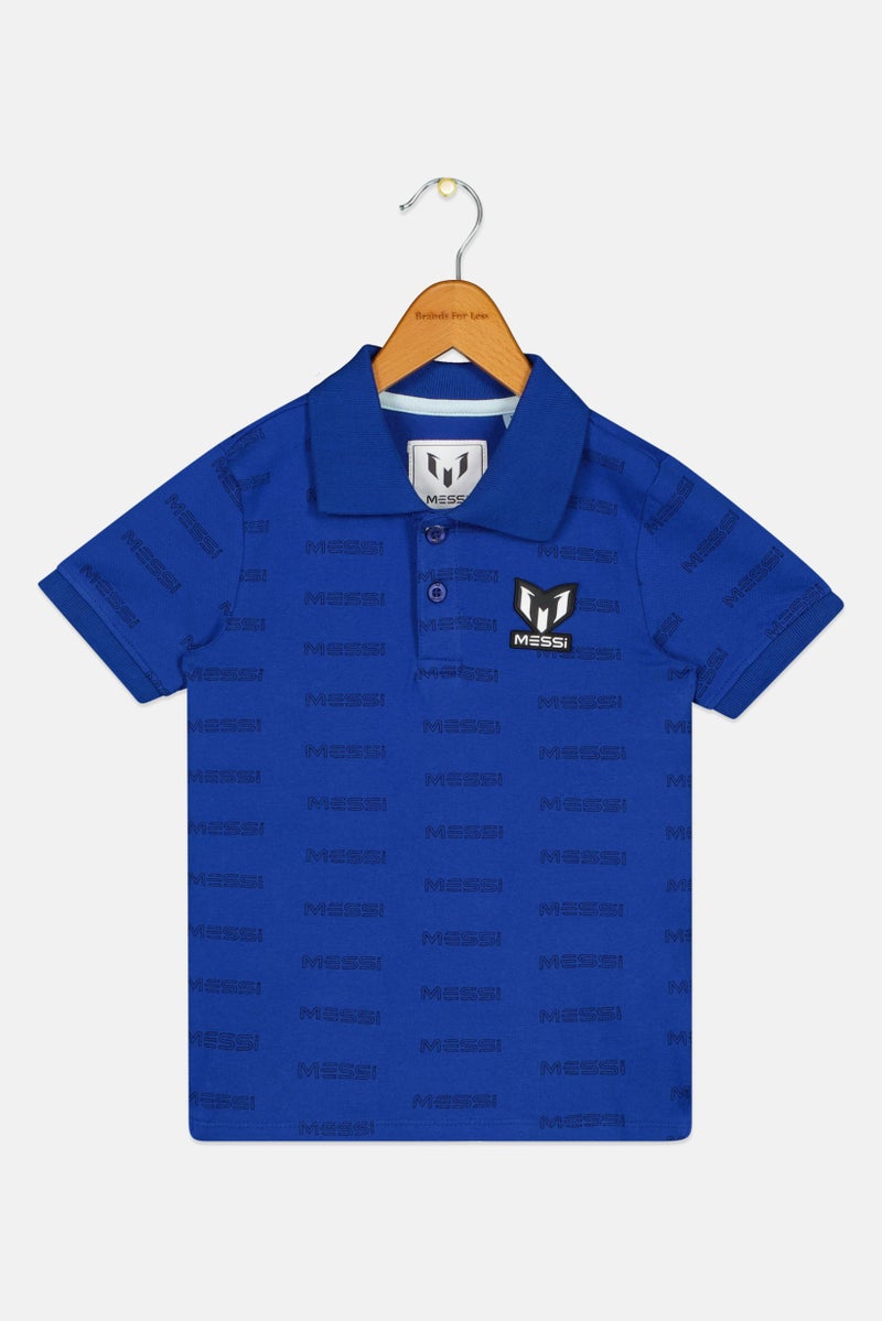MESSI Toddlers Boy Vingino Short Sleeve Allover Print Polo, Blue - Image 2