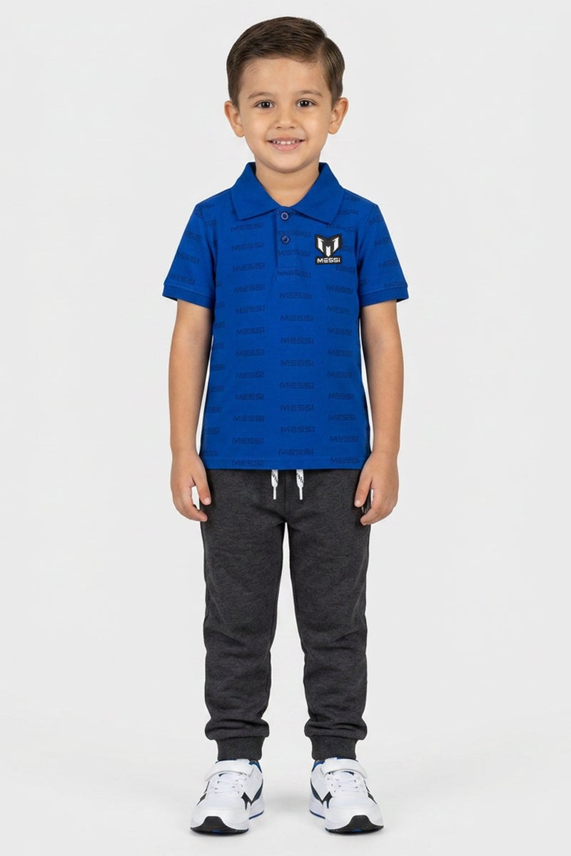 MESSI Toddlers Boy Vingino Short Sleeve Allover Print Polo, Blue - Image 1