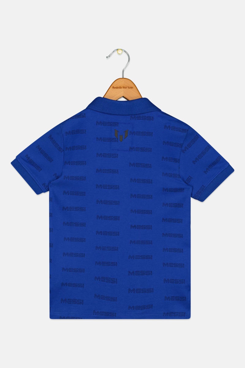 MESSI Toddlers Boy Vingino Short Sleeve Allover Print Polo, Blue - Image 3