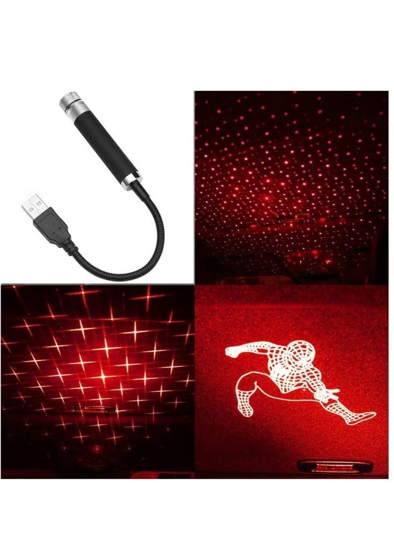 GENNEXT Upgrade Car USB Star Night Lights Interior Ceiling Lights Romantic Atmosphere Stary Light Projector with 3 Pattern Lens for Bedroom Camping Party Decor Light Red - Image 1