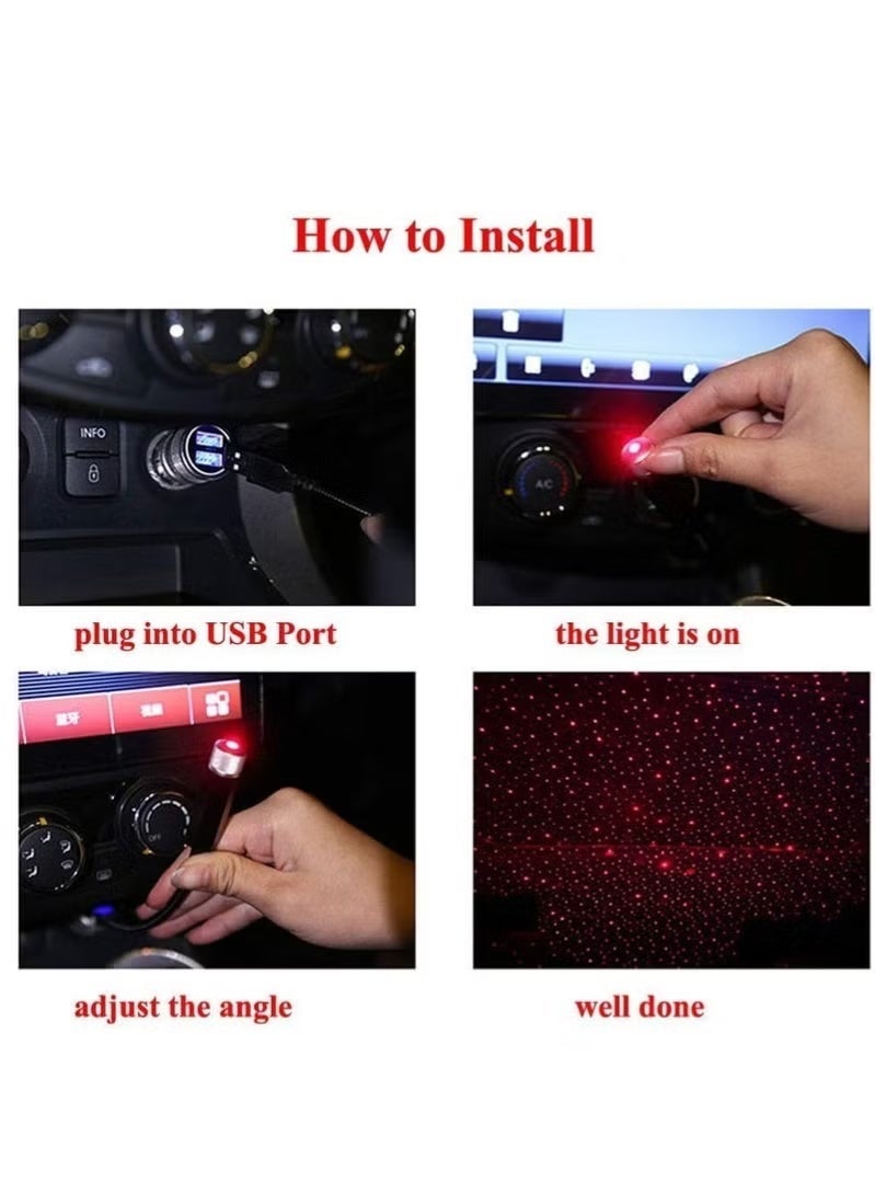 GENNEXT Upgrade Car USB Star Night Lights Interior Ceiling Lights Romantic Atmosphere Stary Light Projector with 3 Pattern Lens for Bedroom Camping Party Decor Light Red - Image 4