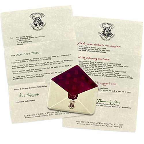 Harry Potter Hogwarts Acceptance Letter 35 x 35 Functional Resin Envelope Magnet with 5 x 8 Letter from Professor McGonagall Officially Licensed Merchandise