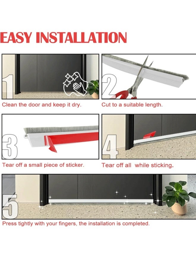 Reelyo Door Sweep for Bottom of Door, 39.2" L Integrated Design with Brush, Self Adhesive Under Door Draft Stopper for Bottom of Door, Door Seal Dust/Noise/Hot or Cold Air Insulation, Brown  - Image 5