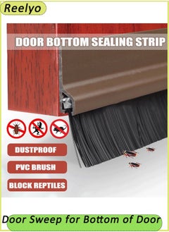 Reelyo Door Sweep for Bottom of Door, 39.2" L Integrated Design with Brush, Self Adhesive Under Door Draft Stopper for Bottom of Door, Door Seal Dust/Noise/Hot or Cold Air Insulation, Brown  - Image 1