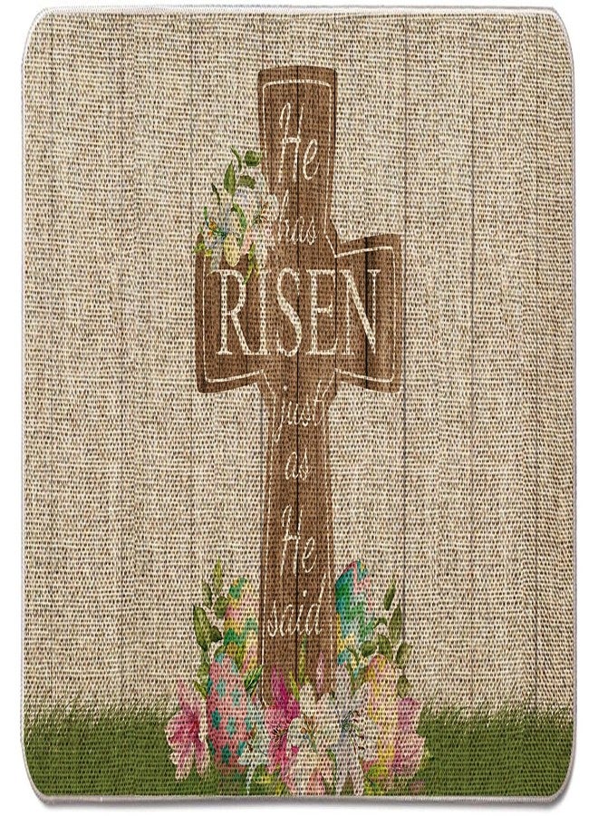 GAGEC Happy Easter Door Mat Cross Egg Flowers Rug Farmhouse Kitchen Decoration for Floor Front Mat Indoor Outdoor Home Decor 17 x 27 Inch - Image 1