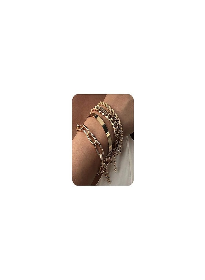 Wiwpar Dainty Layered Bracelets for Women Layered Chain Bracelets Cute Charm Bangle Link Bracelet Set Gold for Women - Image 1