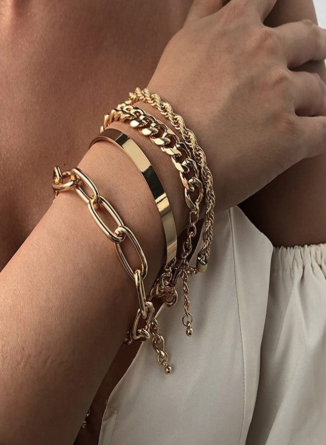 Wiwpar Dainty Layered Bracelets for Women Layered Chain Bracelets Cute Charm Bangle Link Bracelet Set Gold for Women - Image 2