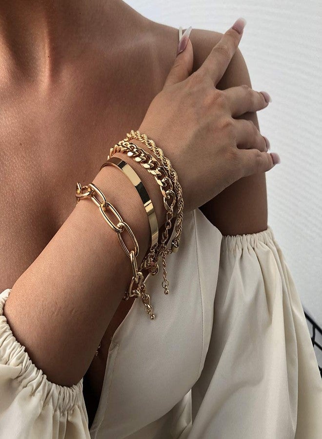 Wiwpar Dainty Layered Bracelets for Women Layered Chain Bracelets Cute Charm Bangle Link Bracelet Set Gold for Women - Image 3