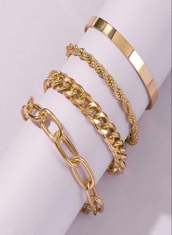 Wiwpar Dainty Layered Bracelets for Women Layered Chain Bracelets Cute Charm Bangle Link Bracelet Set Gold for Women - Image 4