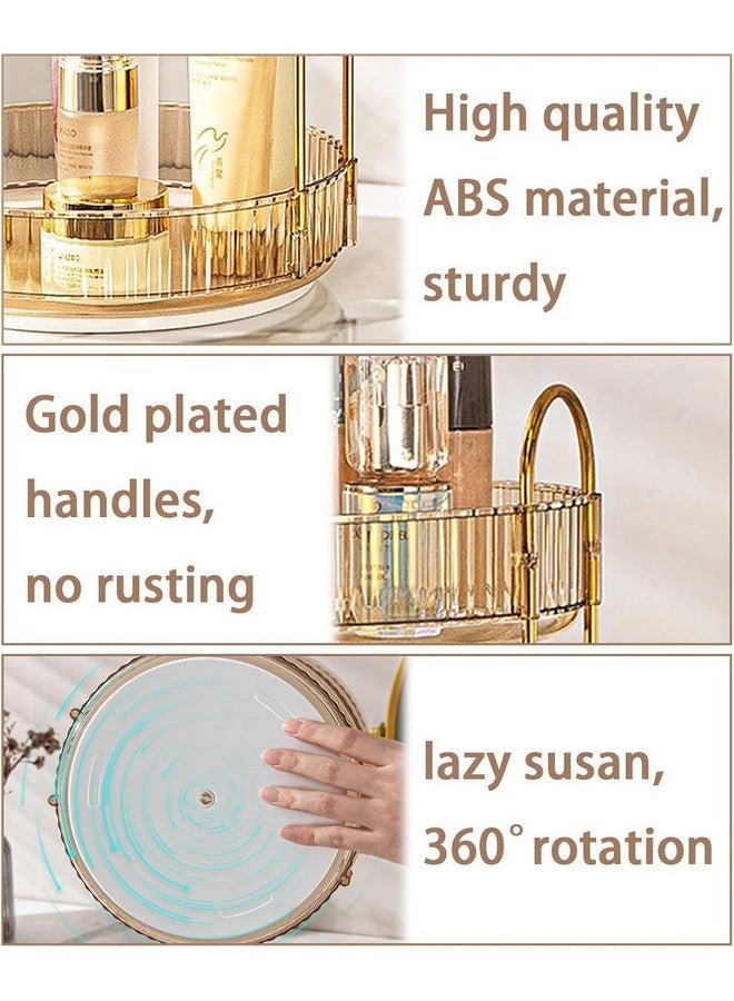 Dravina 360° Rotating Makeup Organizer Rack| 3 Tier Standing Countertop Cosmetic Vanity Tray For Makeup, Skincare|Corner Rack For Bedroom,Bathroom (3 Layer- Amber (Rack) + Gold Rods) - Image 3