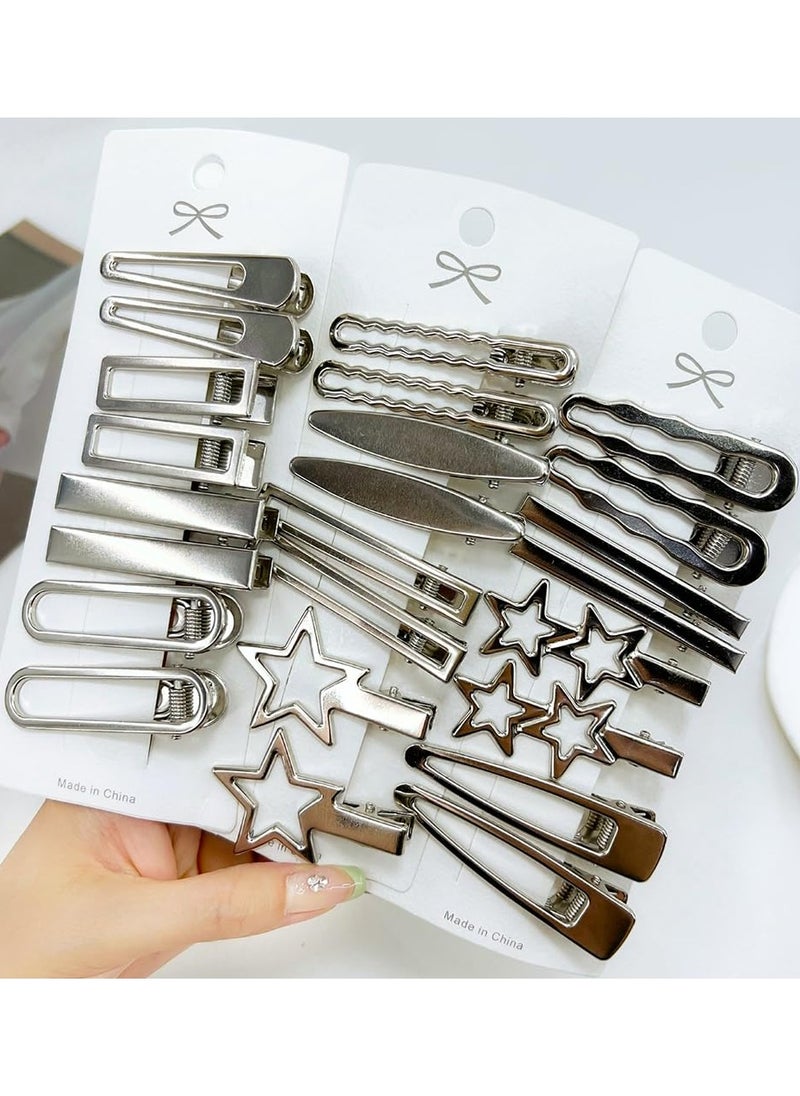 Goolsky 24pcs Silver Hair Clips for Women, 12 Pairs Metal Hair Clips Bangs Hair Clip Hair Pins Hair Accessories for Girls Alligator Clips for Hair Styling Star Hairclips Cool Hair Barrettes Hairclip Set  - Image 1