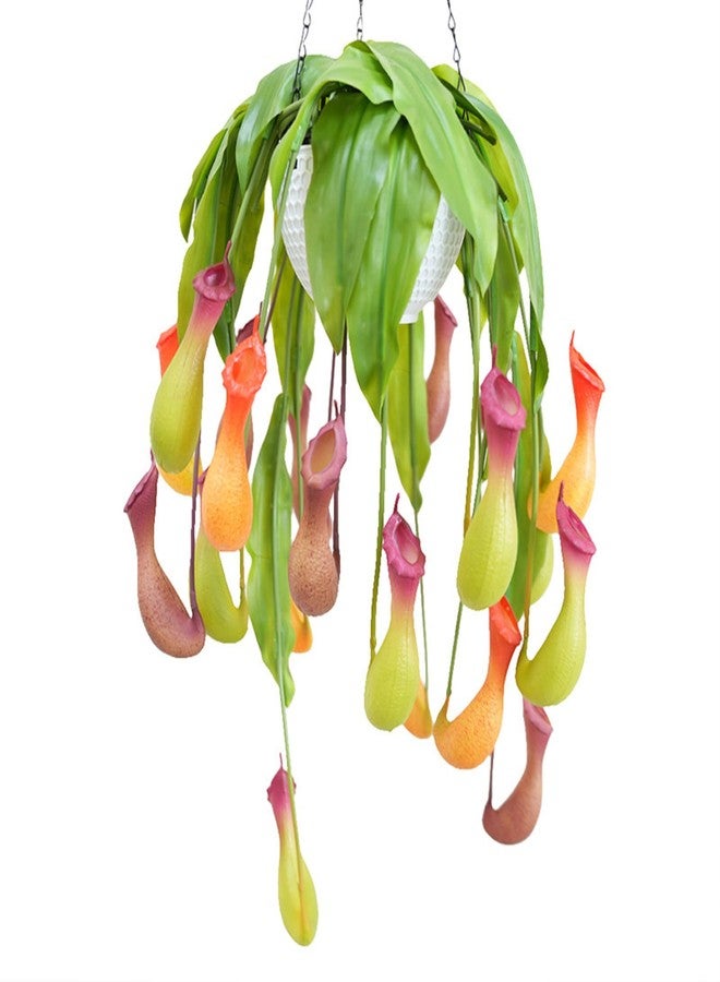 QFSH 3Pcs Artificial Pitcher Plant Hanging Vine Realistic Carnivorous Plant Wall Decor Fun Potted Plants for Home Decoration 30'' (Green) - Image 1