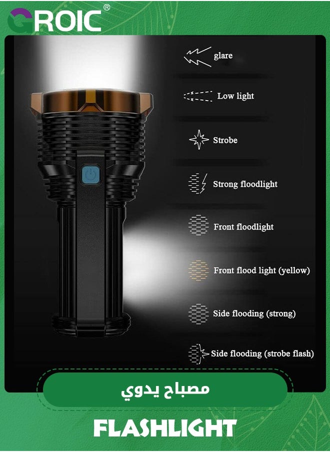 GROIC - LED Flashlight USB Rechargeable, Super Brightest High Lumens Flashlights with Sidelight and Hooks, 8 Modes Lighting, 19X LED, High Powered, Waterproof Tactical Torch Camping Portable Handheld - Image 1