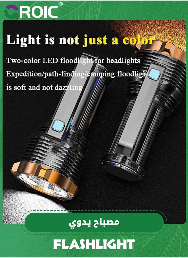 GROIC - LED Flashlight USB Rechargeable, Super Brightest High Lumens Flashlights with Sidelight and Hooks, 8 Modes Lighting, 19X LED, High Powered, Waterproof Tactical Torch Camping Portable Handheld - Image 1