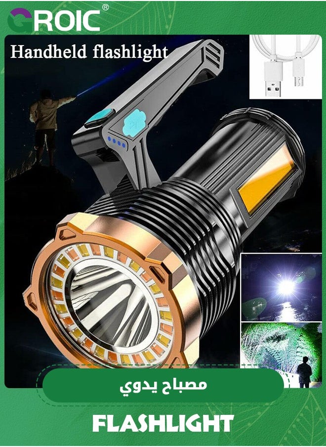 GROIC - LED Flashlight USB Rechargeable, Super Brightest High Lumens Flashlights with Sidelight and Hooks, 8 Modes Lighting, 19X LED, High Powered, Waterproof Tactical Torch Camping Portable Handheld - Image 1