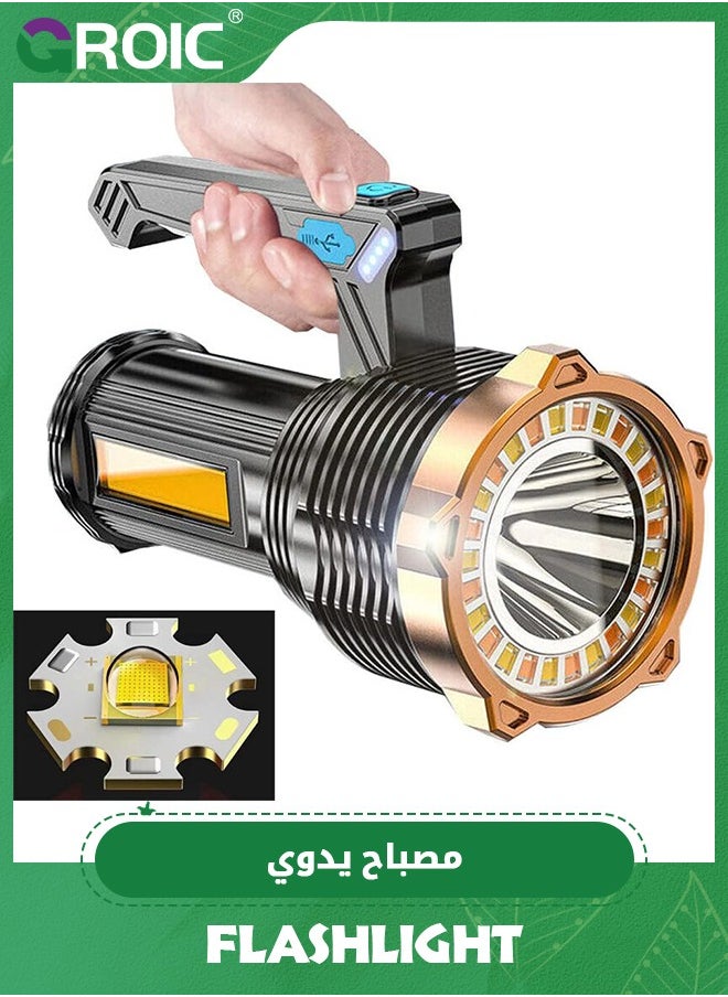 GROIC - LED Flashlight USB Rechargeable, Super Brightest High Lumens Flashlights with Sidelight and Hooks, 8 Modes Lighting, 19X LED, High Powered, Waterproof Tactical Torch Camping Portable Handheld - Image 1