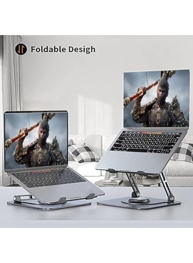 حامل لابتوب من الألمنيوم دوار 360 درجة مع مروحة تبريد، حامل لابتوب قابل للطي مصمم جيدًا للطاولة لأجهزة ماك بوك برو/اير، لابتوب يصل حجمه إلى 16 بوصة - Image 2