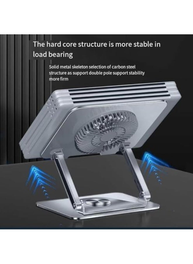 حامل لابتوب من الألمنيوم دوار 360 درجة مع مروحة تبريد، حامل لابتوب قابل للطي مصمم جيدًا للطاولة لأجهزة ماك بوك برو/اير، لابتوب يصل حجمه إلى 16 بوصة - Image 5