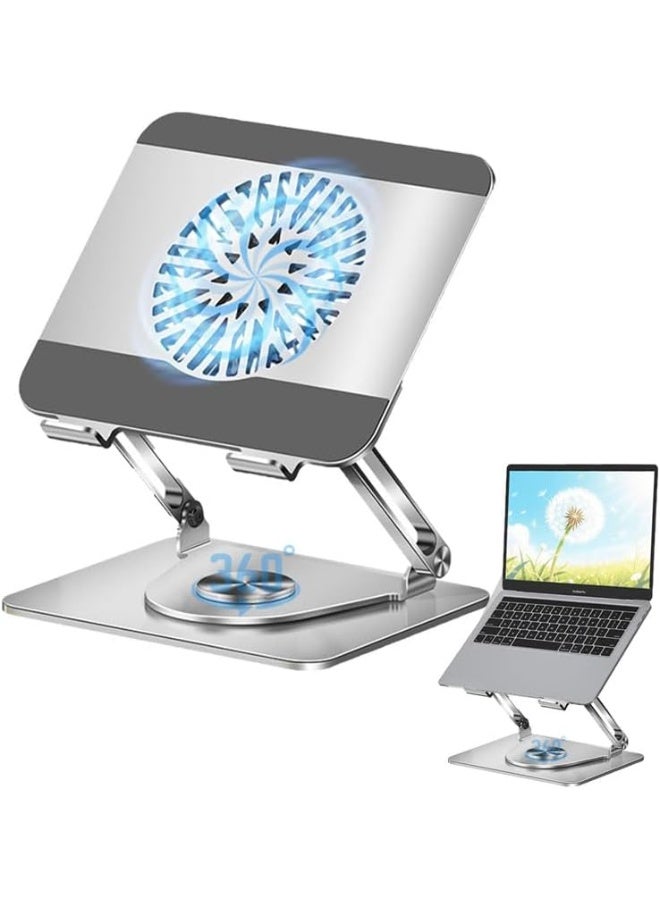 حامل لابتوب من الألمنيوم دوار 360 درجة مع مروحة تبريد، حامل لابتوب قابل للطي مصمم جيدًا للطاولة لأجهزة ماك بوك برو/اير، لابتوب يصل حجمه إلى 16 بوصة - Image 1