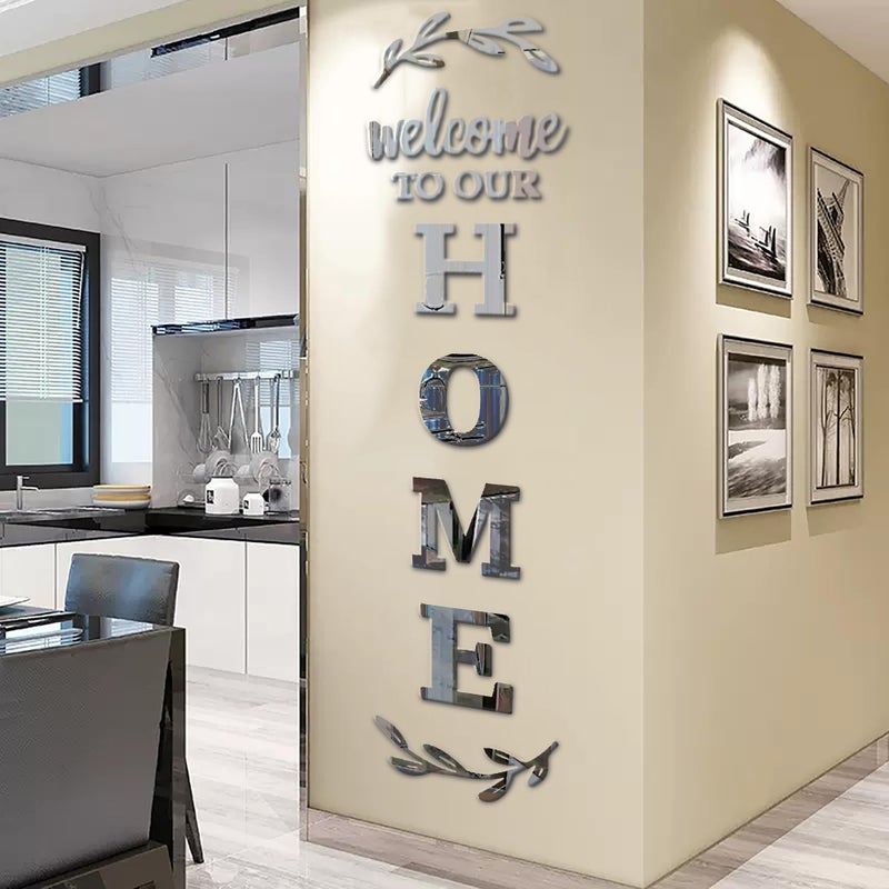 YUZUCMCM Home Wall Decor Welcome to Our Home Letter Signs - Acrylic Mirror Stickers for Living Room Bedroom Decor - Wall Decorations - Image 1