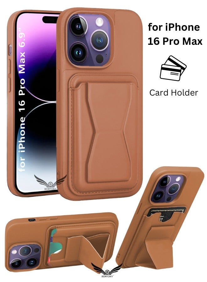 BORTONY iPhone 16 Pro Max Case with Card Holder Magnetic Kickstand PU Leather Shockproof Protective Cover for iPhone 16 Pro Max 6.9 Inch - Image 1