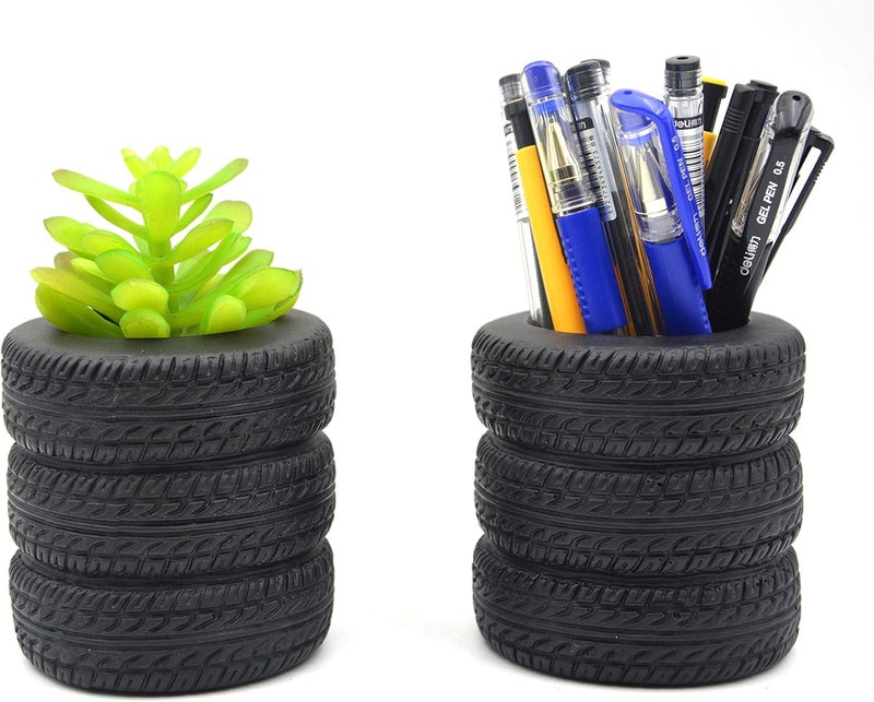 MONMOB Tire Shaped Planter Pencil Holder Pen Holder for Desk Home Office Accessories Organizer Tire Succulent Cactus Planter Pot (Pack of 2) - Image 5