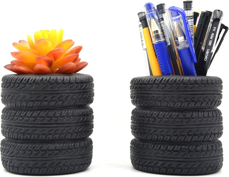 MONMOB Tire Shaped Planter Pencil Holder Pen Holder for Desk Home Office Accessories Organizer Tire Succulent Cactus Planter Pot (Pack of 2) - Image 1