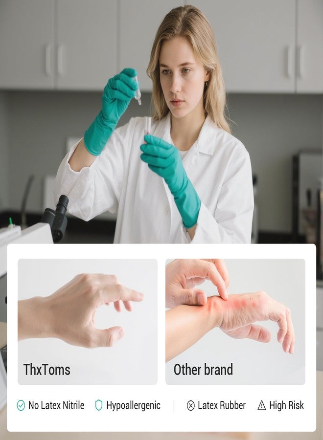 ثكس تومز قفازات ThxToms النتريل المقاومة للمواد الكيميائية، 5 أزواج، 15 مل، 13 بوصة، قفازات متينة قابلة لإعادة الاستخدام وخالية من مطاط اللاتكس، حماية من الأحماض والقلويات والزيوت، للاستخدام الصناعي والتنظيف المنزلي، مضادة للانزلاق، مقاس متوسط - Image 3
