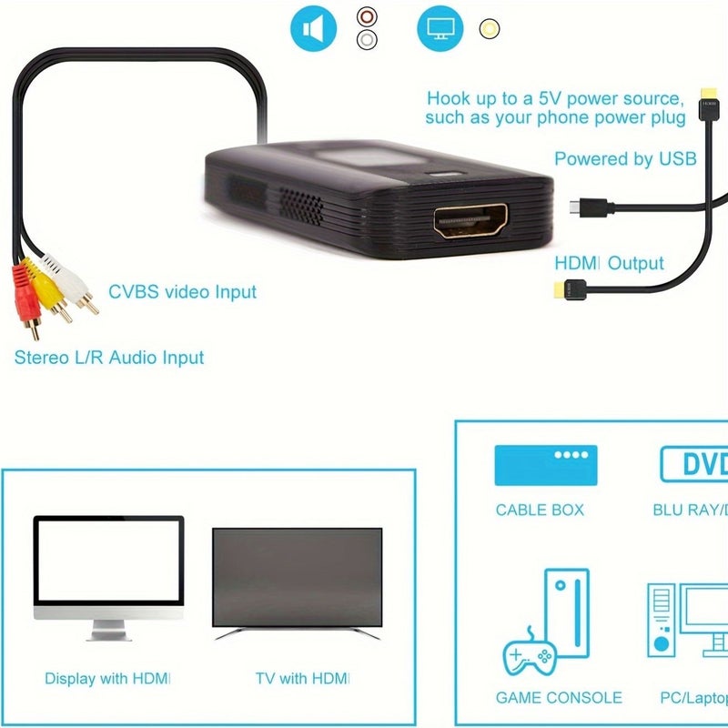 محول RCA أسود إلى HD AV لـ PS1 PS2 PS3 Xbox VCR VHS مشغلات DVD الأسود راي - Image 3