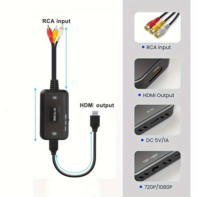 محول RCA أسود إلى HD AV لـ PS1 PS2 PS3 Xbox VCR VHS مشغلات DVD الأسود راي - Image 4