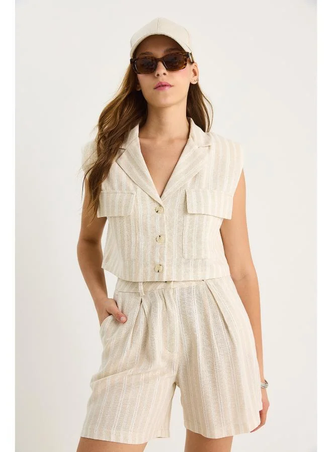 Ginger Button Up Relaxed Fit Vest & Short Coord Set