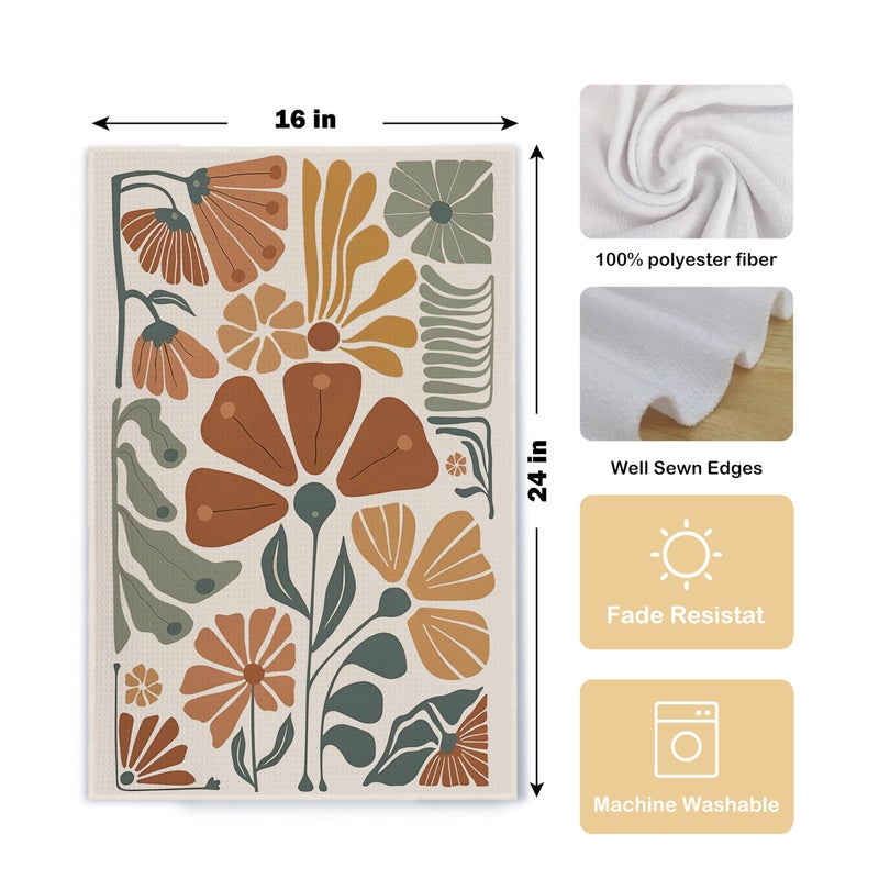 Qpenm Abstract Boho Floral Kitchen Towels Set of 2, 70s Retro Groovy Dish Towels for Kitchen, Vintage Boho Hand Towels for Bathroom, 16x24 Inches - Image 5