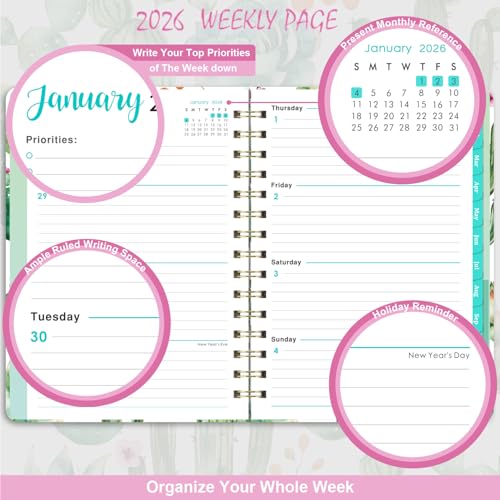 MaaIbok 2026 Planner - Planner 2026, 2026 Planner Weekly and Monthly, Jan 2026 - Dec 2026, 8.5" x 6.4", Calendar Planner with Hardcover, Twin - Wire Binding, Monthly Tabs, Elastic Closure, Daily Organizer - Image 4