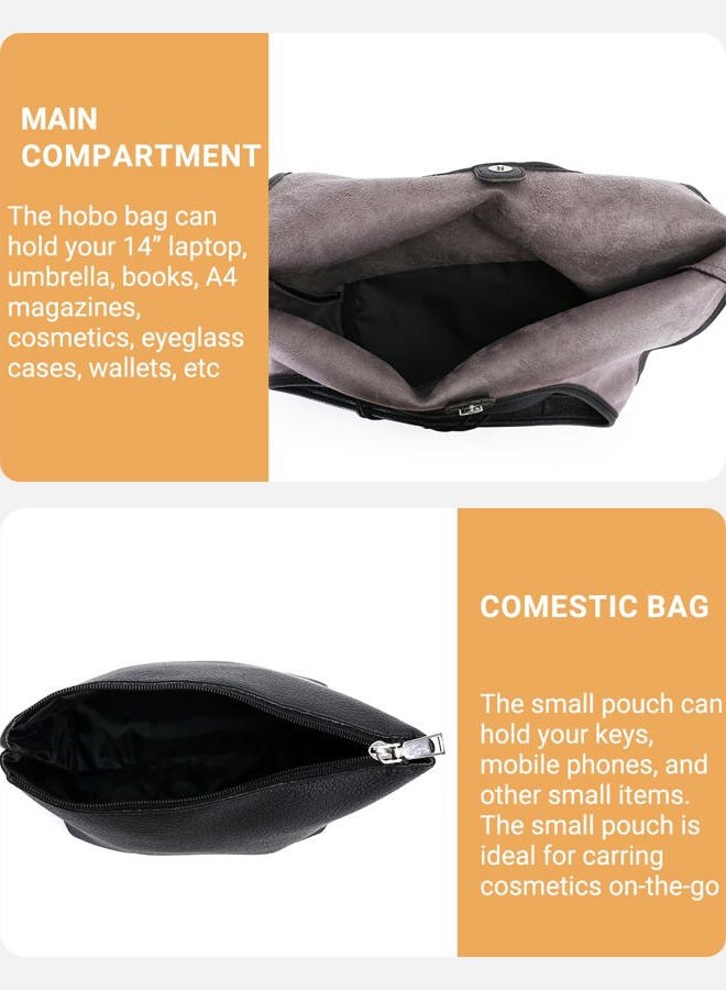 Herald Slouchy Hobo Bags for Women 2PCS Vegan Leather Large Capacity Shoulder Purses Tote Handbags with Sunglasses Case, Black - Image 5
