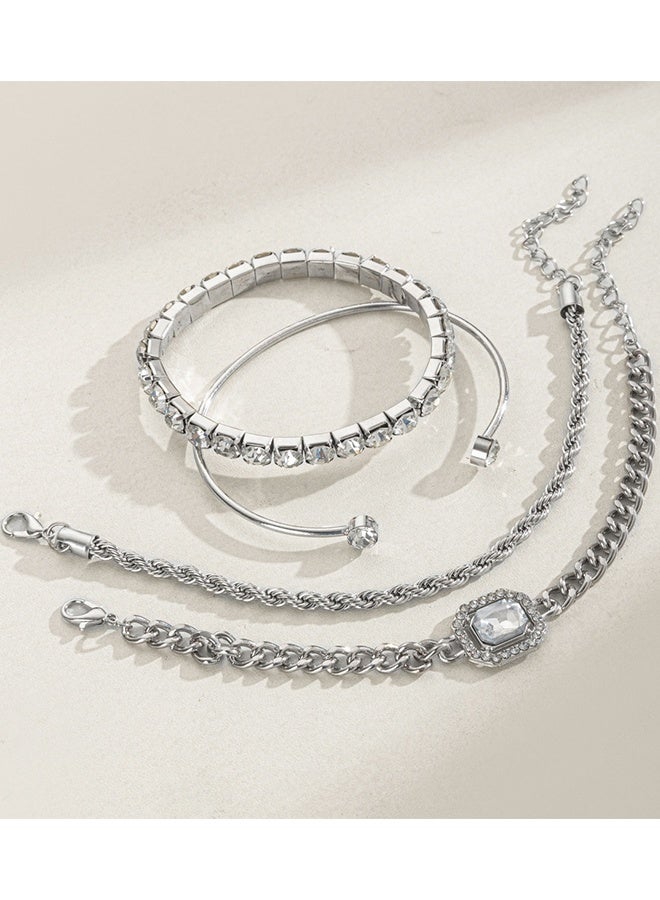 Set of 4 Distinctive Pieces, Bright Bracelets Made of Zinc Alloy and Cubic Zirconia, a New Decoration, Suitable for Daily Use and Special Occasions. - Image 4