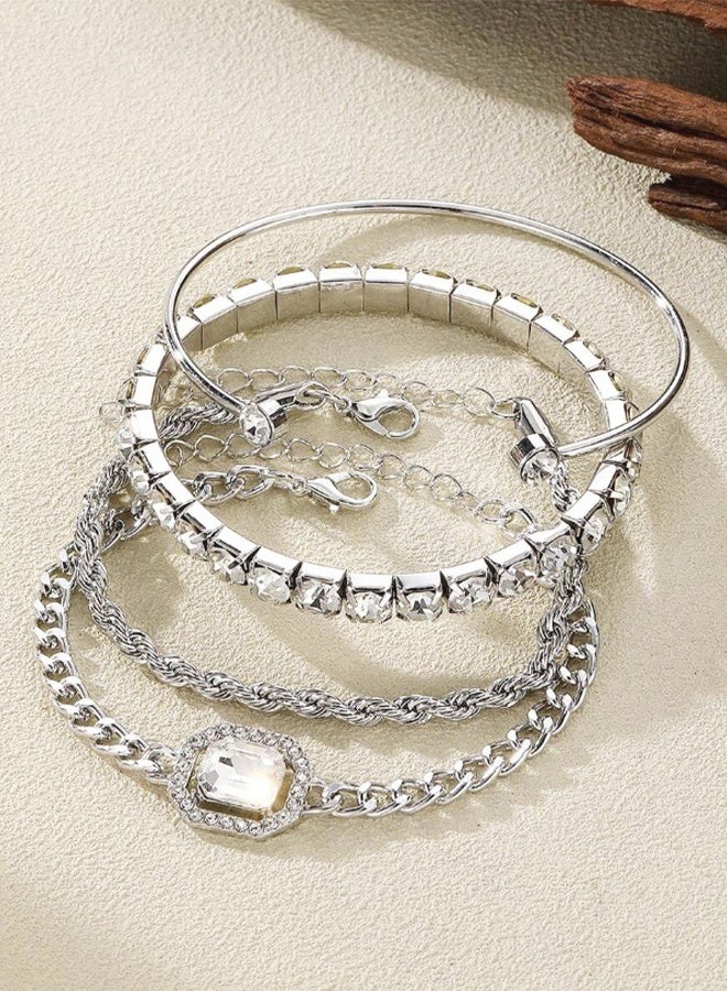 Set of 4 Distinctive Pieces, Bright Bracelets Made of Zinc Alloy and Cubic Zirconia, a New Decoration, Suitable for Daily Use and Special Occasions. - Image 3