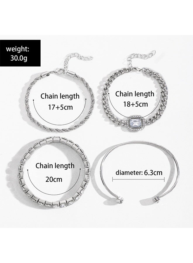 Set of 4 Distinctive Pieces, Bright Bracelets Made of Zinc Alloy and Cubic Zirconia, a New Decoration, Suitable for Daily Use and Special Occasions. - Image 2