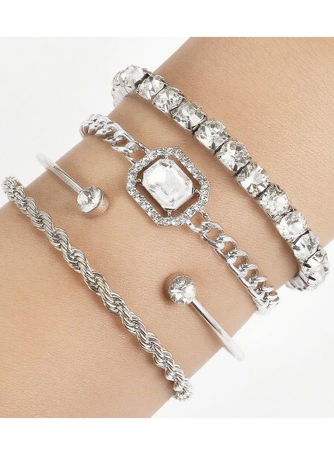 Set of 4 Distinctive Pieces, Bright Bracelets Made of Zinc Alloy and Cubic Zirconia, a New Decoration, Suitable for Daily Use and Special Occasions. - Image 1