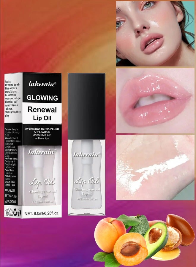lakerain Glowing Renewal Lip Oil Lip Balm Plumper for Moisturizing Hydrating Softens Lips with Oversized Ultra Plush Applicator Nourishes Repairs Lips and Lightens Lip Lines Lip Gloss Oil Clear 02 - Image 1