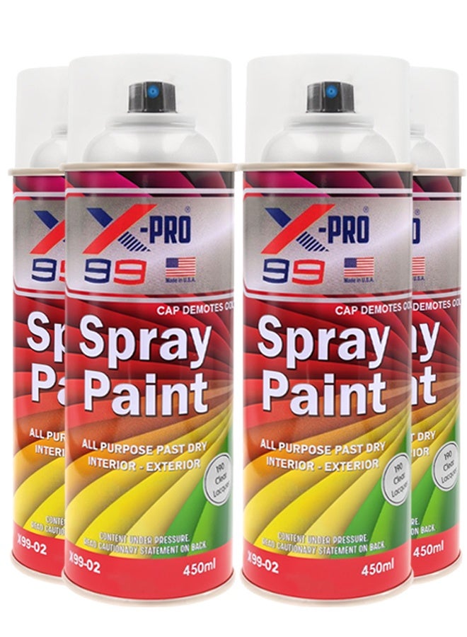 X Pro 99 4 pcs X-99 PRO Clear Lacquer Spray Paint 450ml Transparent Gloss Finish Fast Dry Multi Surface Interior Exterior Coating - Image 1