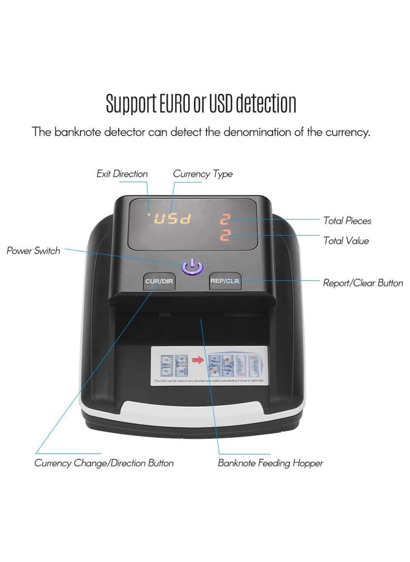 Counterfeit Bill Detector Portable Small Banknote Bill Detector Denomination Value Counter UV MG IR Detection Fake Money Currency Cash Checker Tester Machine for USD EURO DHS