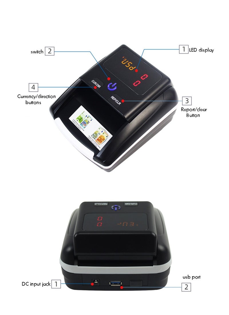 Counterfeit Bill Detector Portable Small Banknote Bill Detector Denomination Value Counter UV MG IR Detection Fake Money Currency Cash Checker Tester Machine for USD EURO DHS