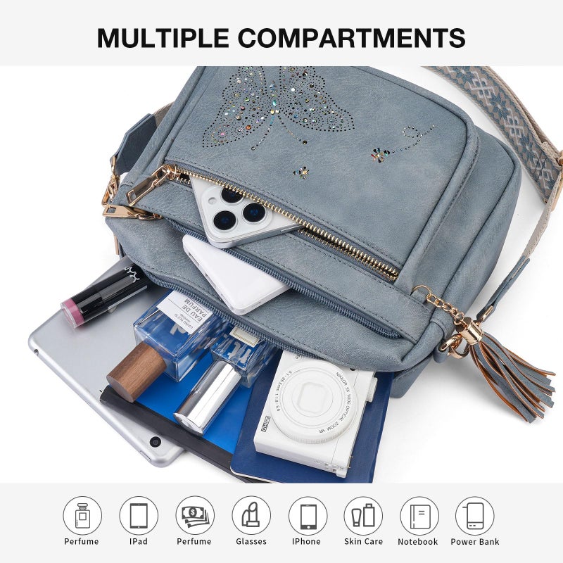 KITEVIUN Crossbody Bags for Women Trendy Leather Crossbody Purse Shoulder Handbags Butterfly Design - Image 3